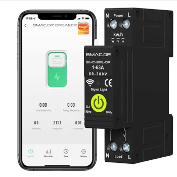 BMAC WiFi Ασφαλειοδιακόπτης 1P 1-63A με Ένδειξη Κατανάλωσης Ρεύματος και διαρροής - BRL-GR BMAC WiFi Ασφαλειοδιακόπτης 1P 1-63A με Ένδειξη Κατανάλωσης Ρεύματος και διαρροής - BRL-GR